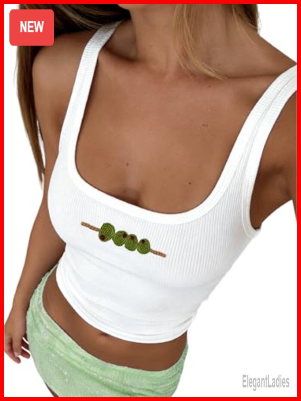 Beaded Embroidered Tank Top Y2k Sequin Graphic Crop Top Ribbed Knit Slim Fit